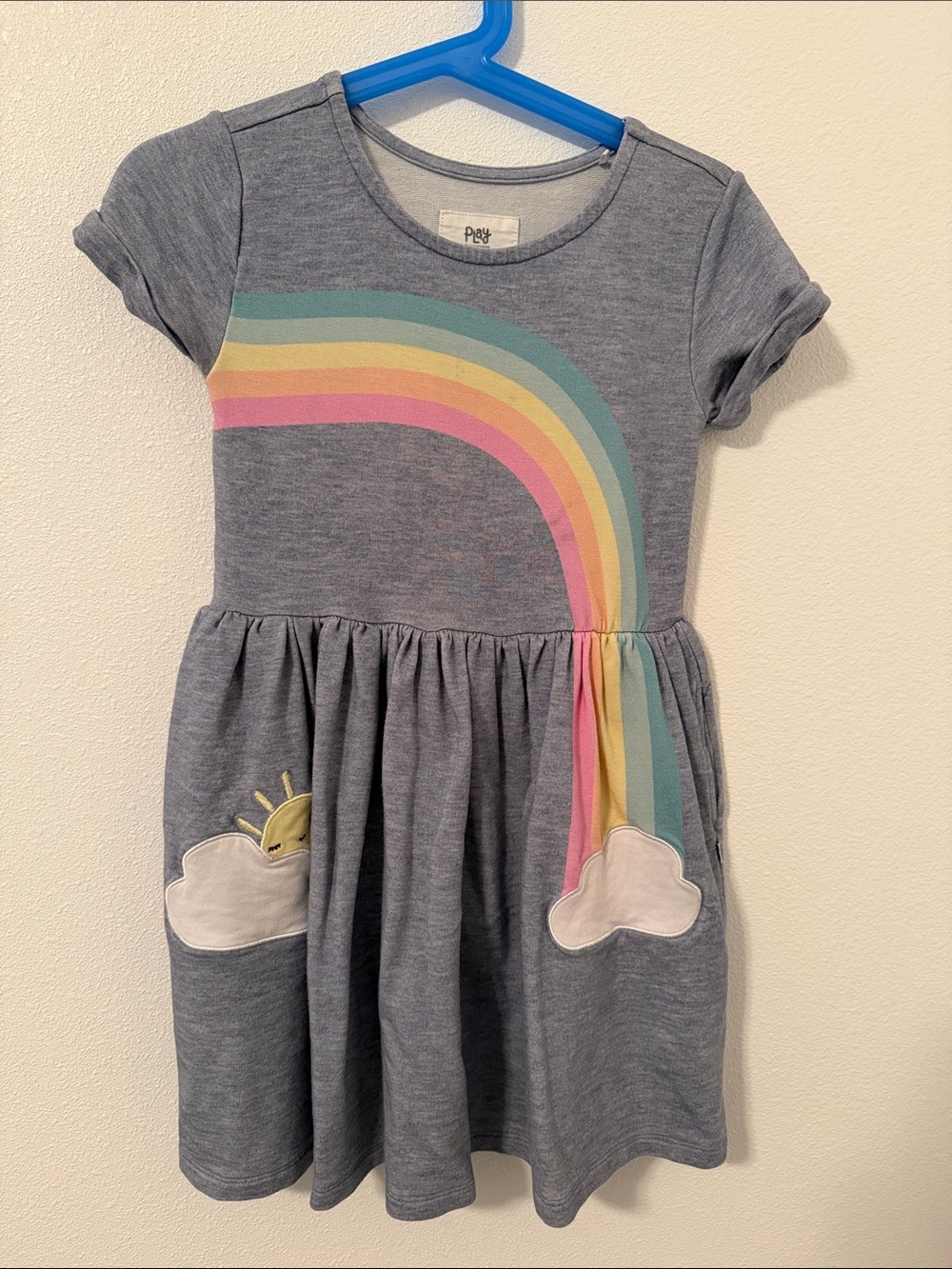 Little Sleepies Heather Blue Rainbow Pocket Dress